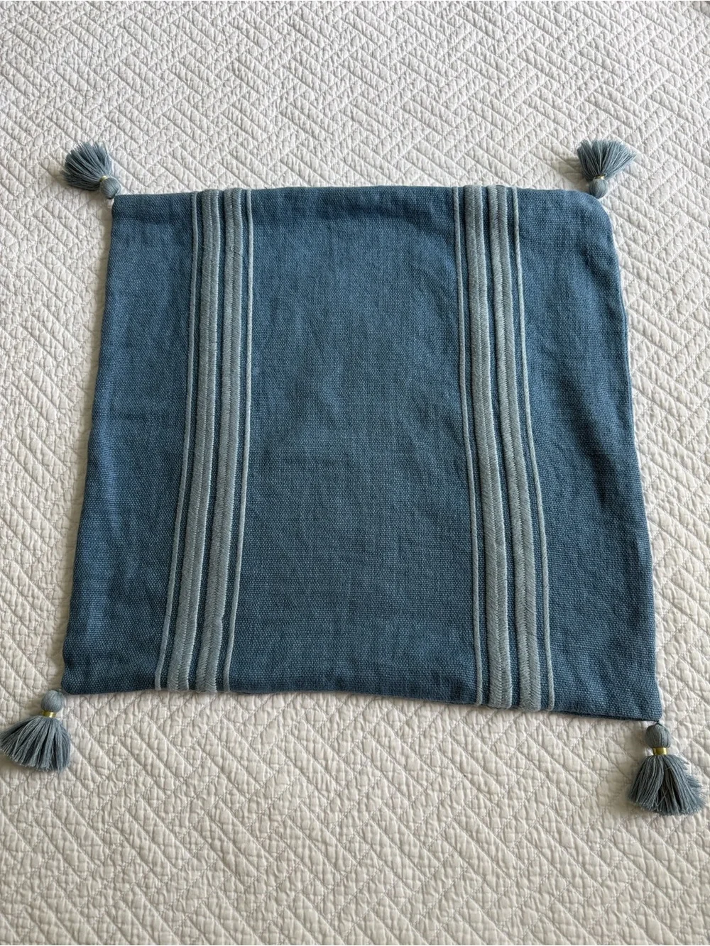 Serena & Lily Addie Harbor Blue Stripe Tassel Accent Pillow 22 x 22